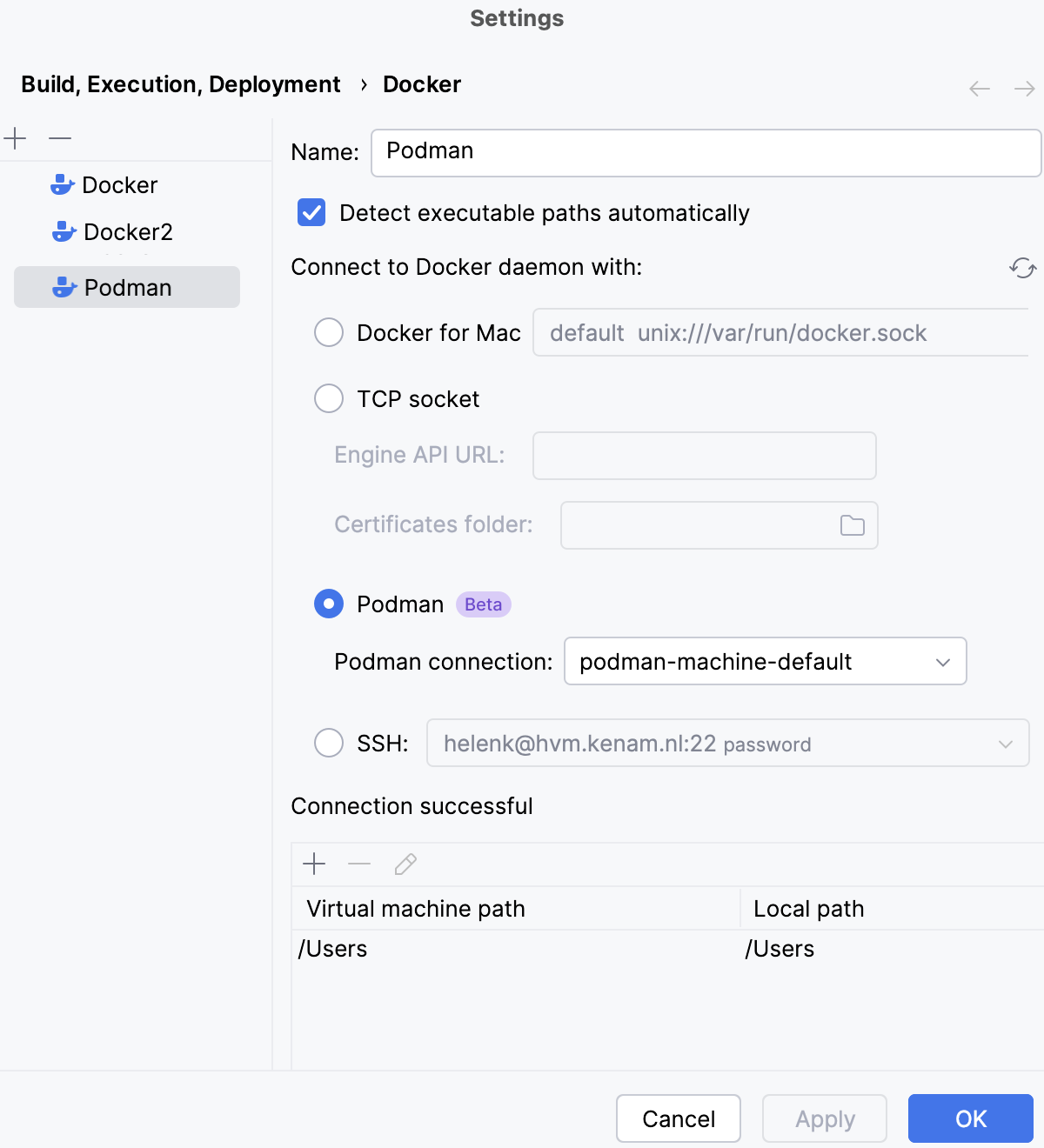 Podman settings Podman settings