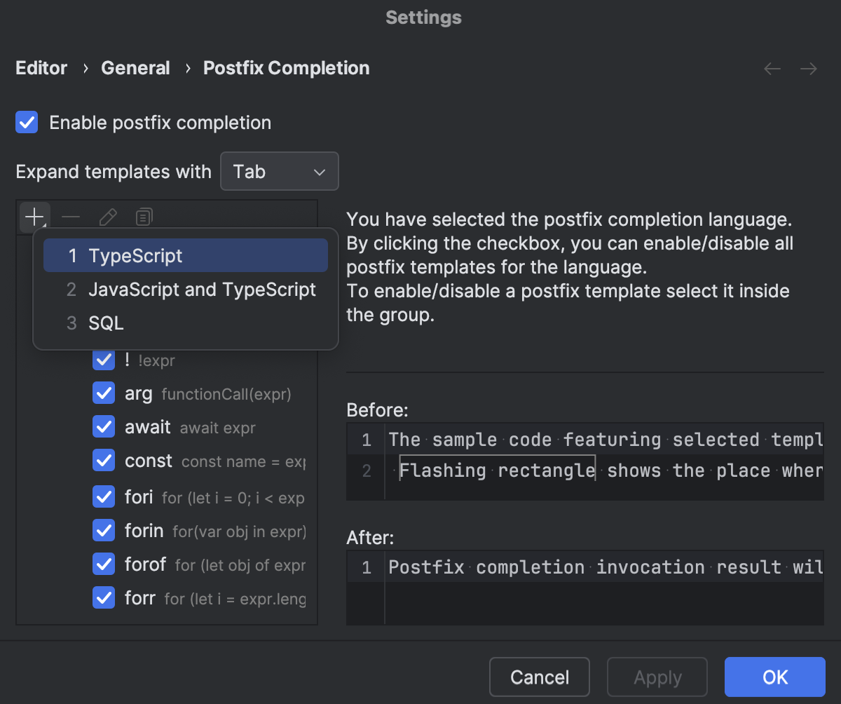 JavaScript postfix templates | WebStorm Documentation