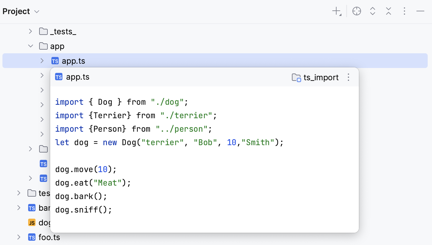 Opening a file preview in the Project tool window