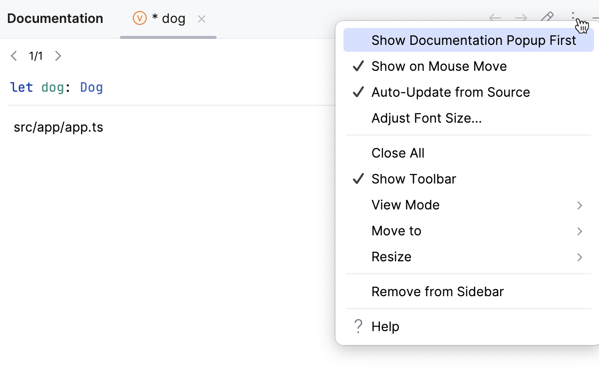 Quick Doc tool window: clear Show popup first Quick Doc tool window: clear Show popup first