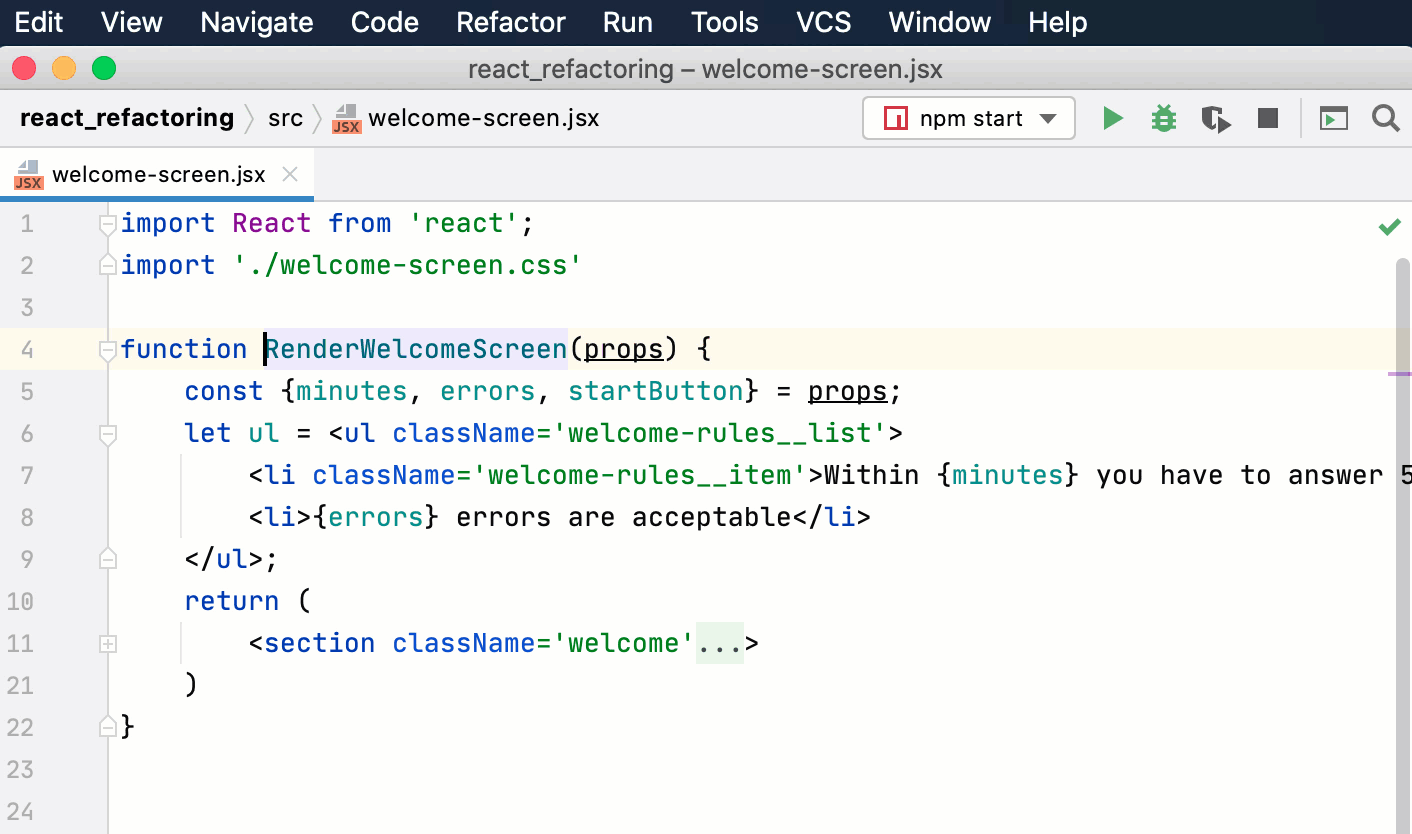 Refactor React applications | PyCharm Documentation