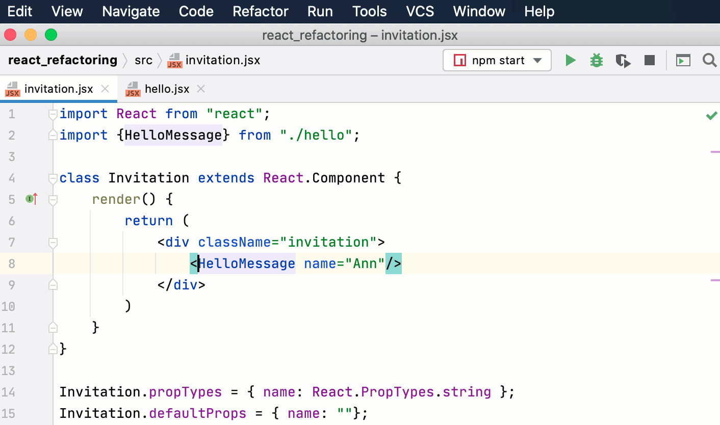 Refactor React applications | PyCharm Documentation