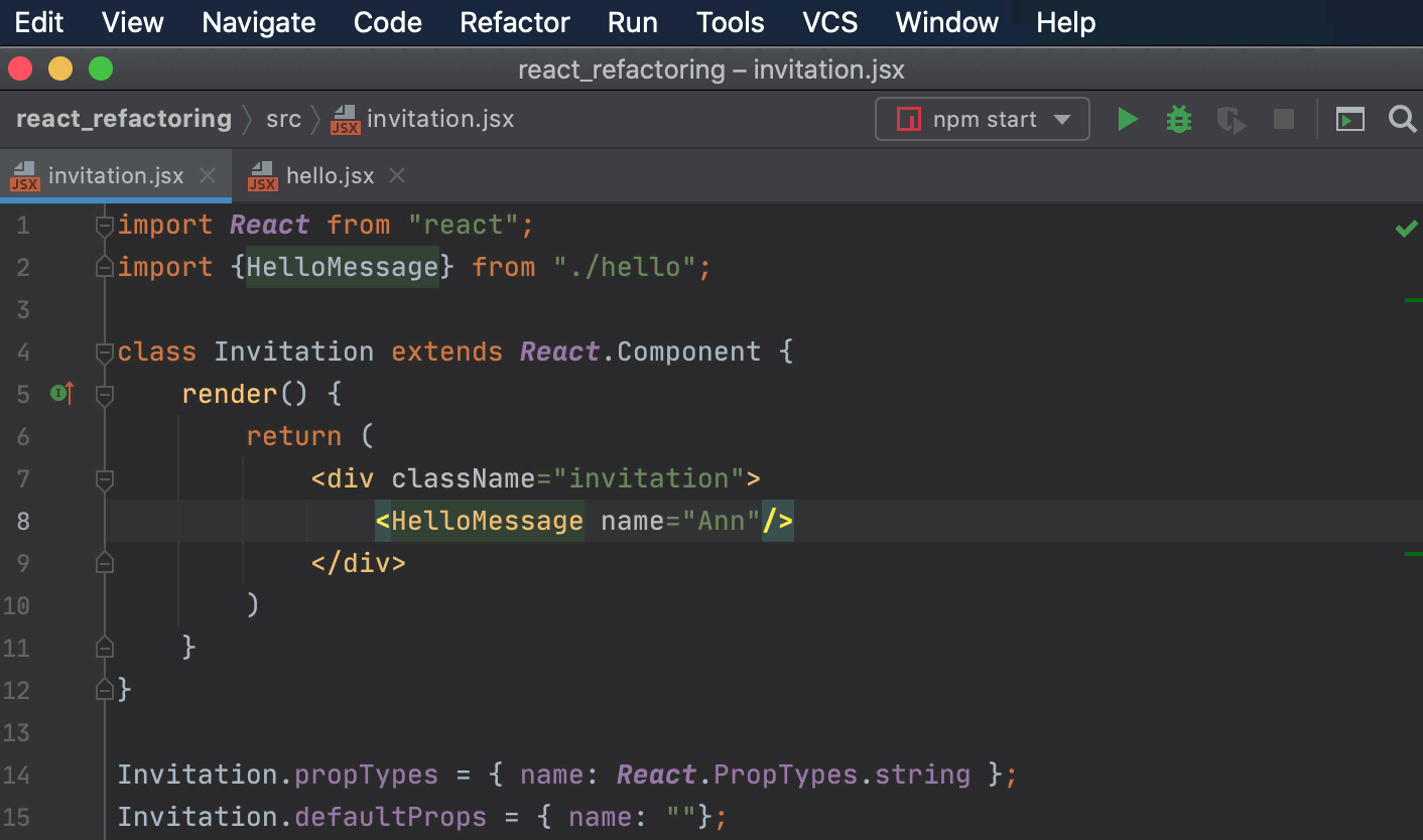Refactor React applications | PyCharm Documentation