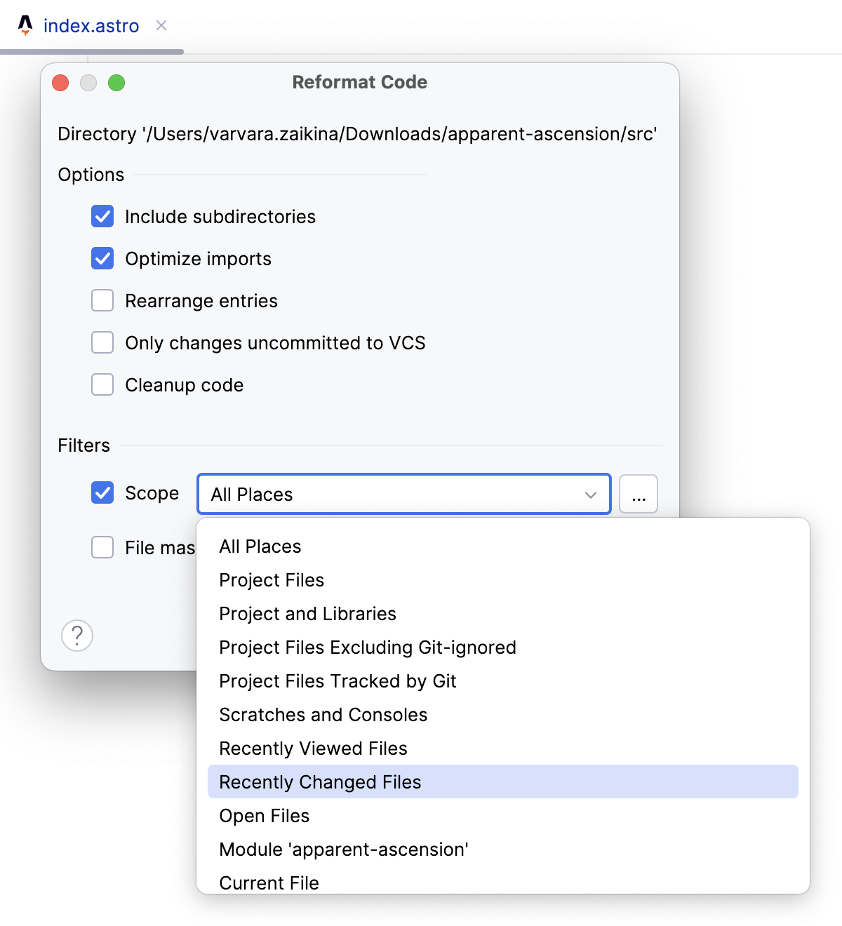 Select a scope for reformatting Select a scope for reformatting