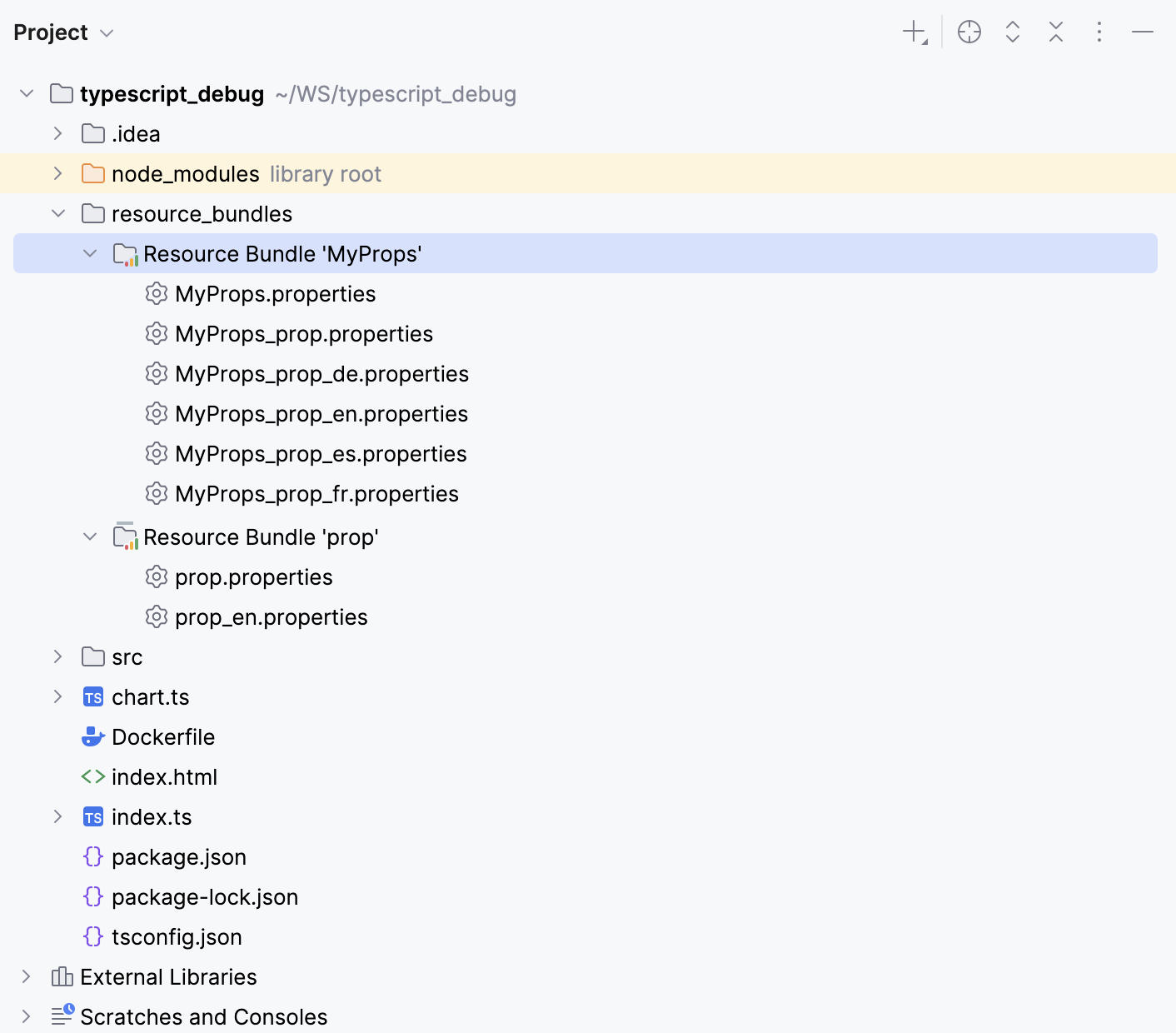 A new resource bundle is added in the Project tool window
