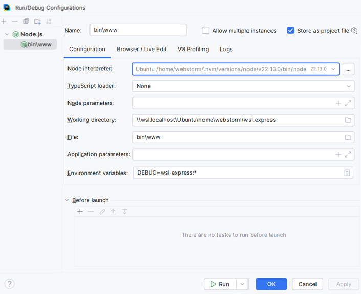 Run and debug applications in WSL: create a run/debug configuration