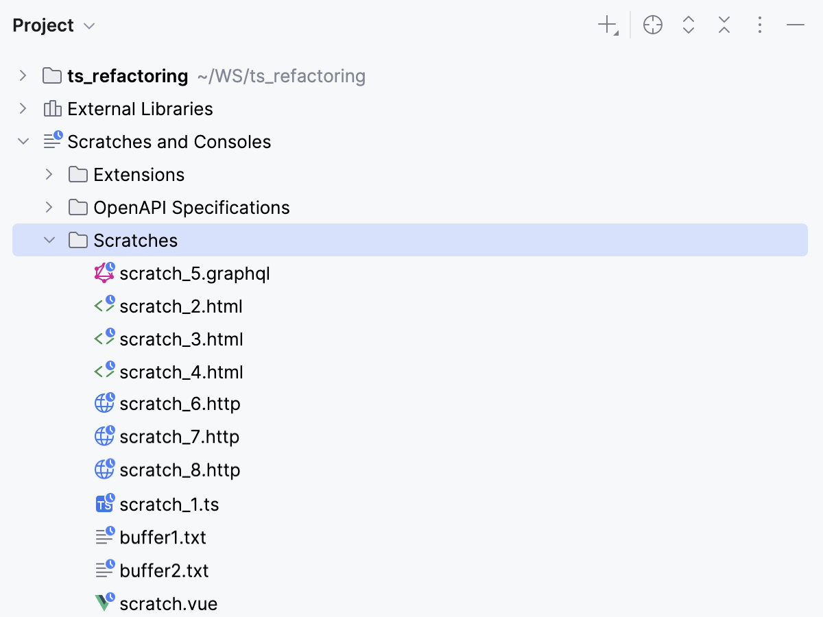 Scratches sorted by type