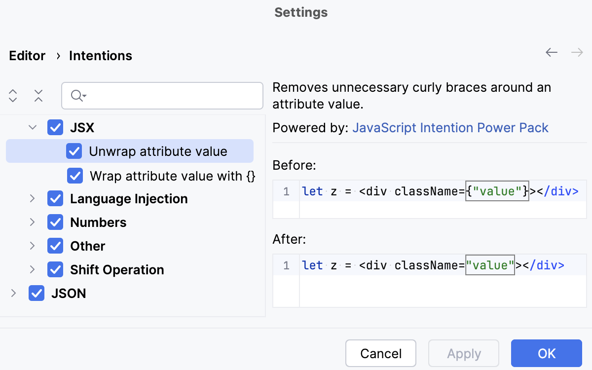 View all intentions on the Intentions page (Settings)