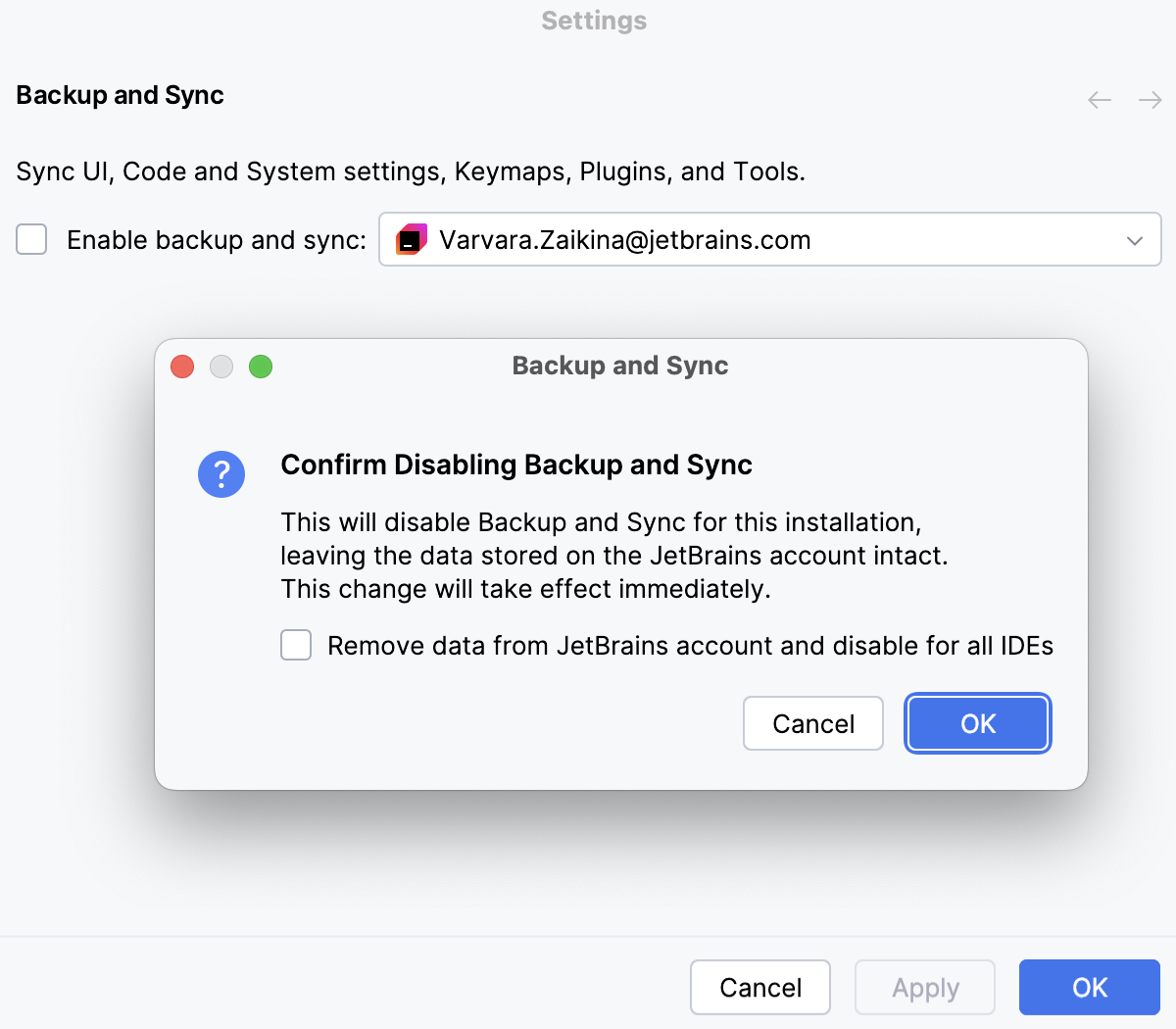 Confirm disabling Settings Sync Confirm disabling Settings Sync