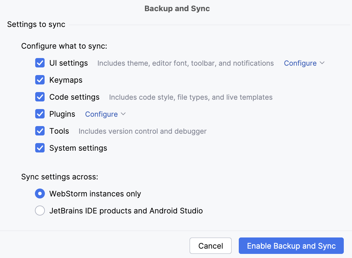 The Settings Sync window: no synced settings The Settings Sync window: no synced settings