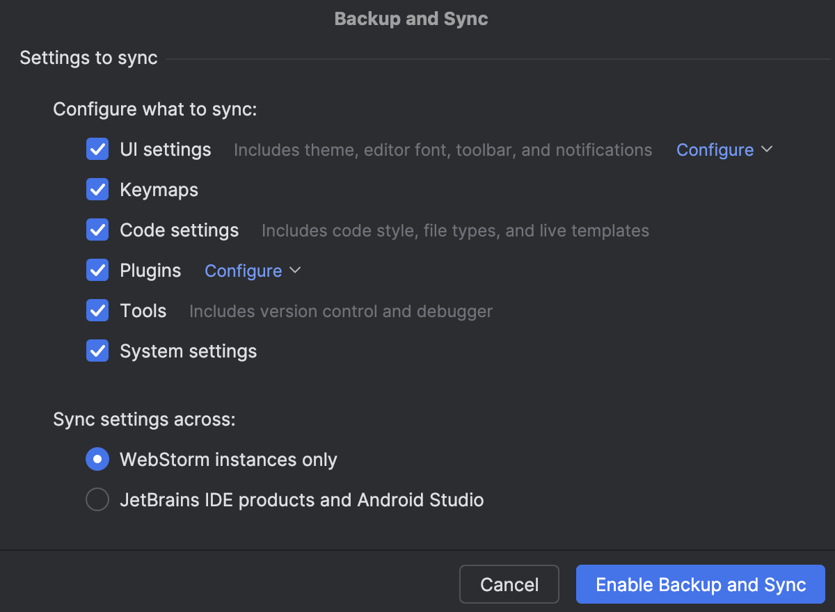 IDE settings backup and sync | WebStorm Documentation