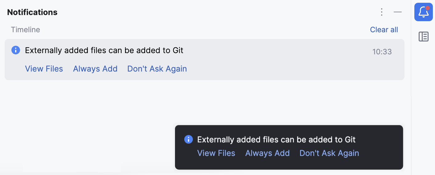 Notification prompting to select how to treat configuration files