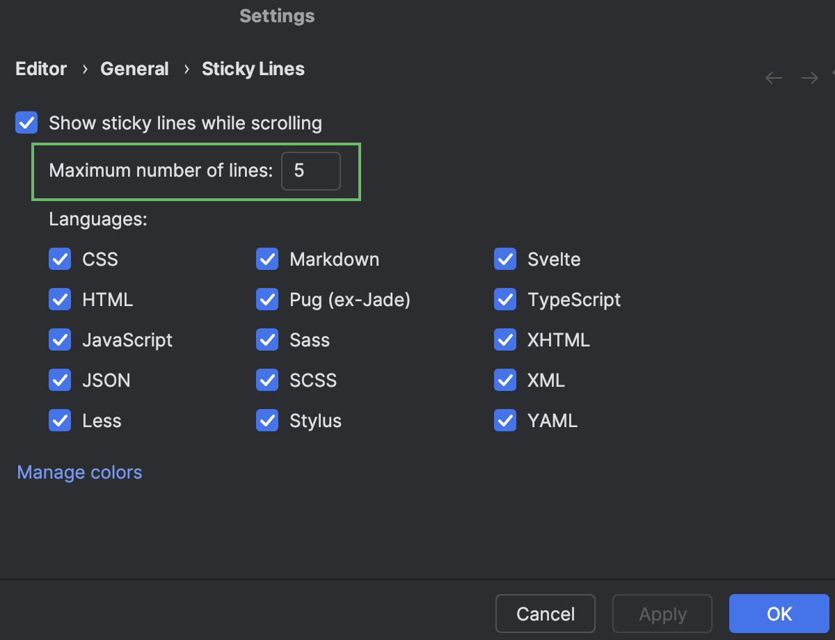 Sticky lines | WebStorm Documentation