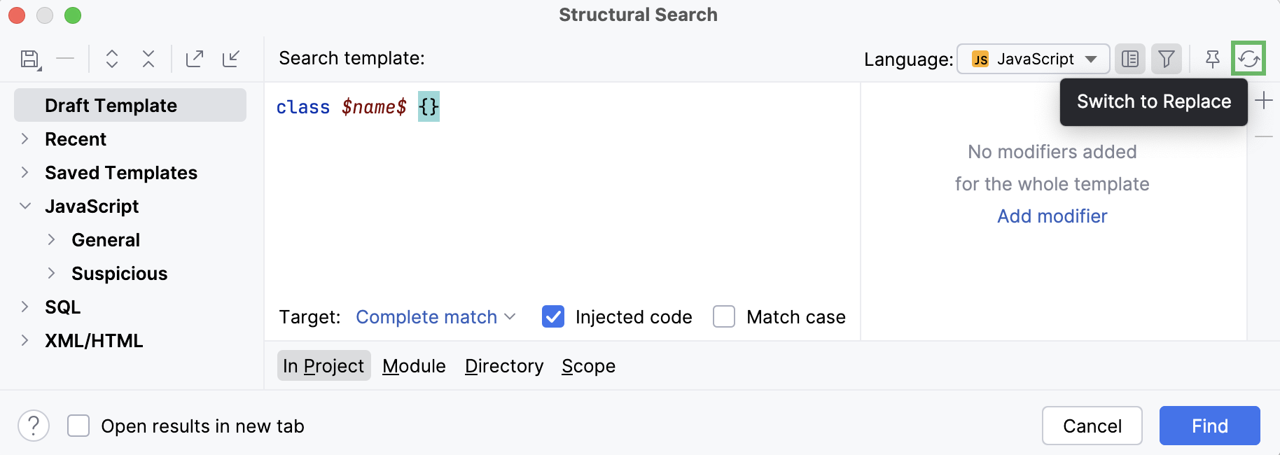 Structural Search dialog