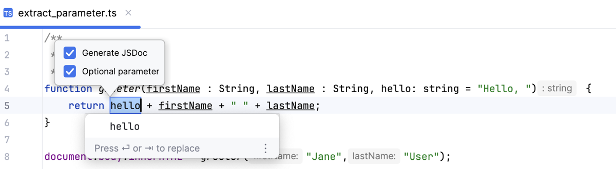 Introduce Parameter popup