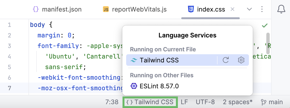 Status bar: Language Services widget with the name of a scepific service as the title Status bar: Language Services widget with the name of a scepific service as the title