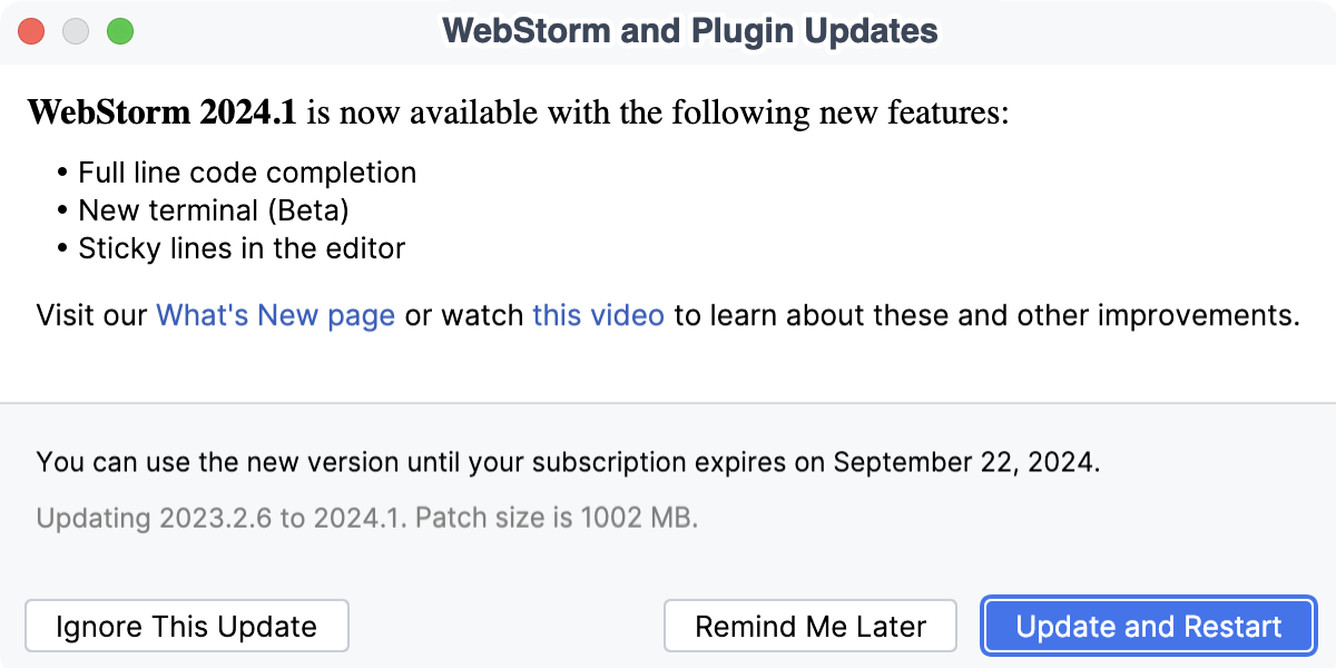 WebStorm and plugin updates