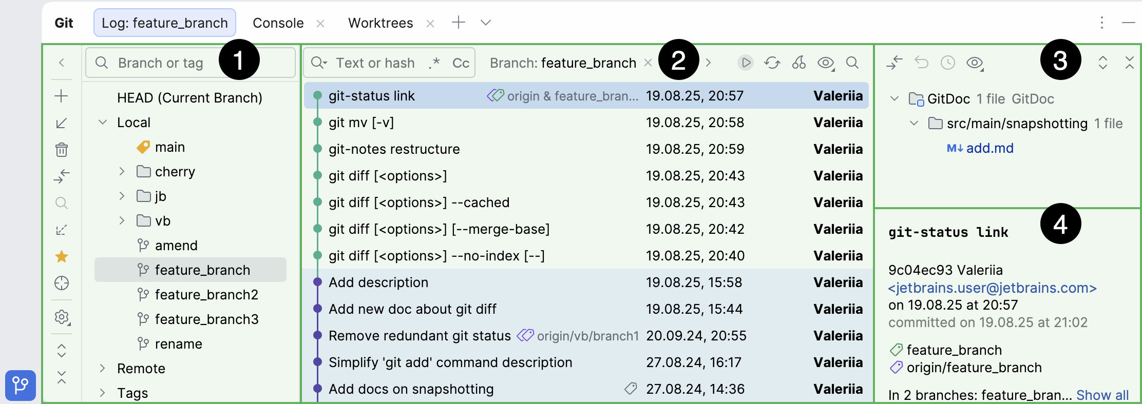 Git log tab Git log tab