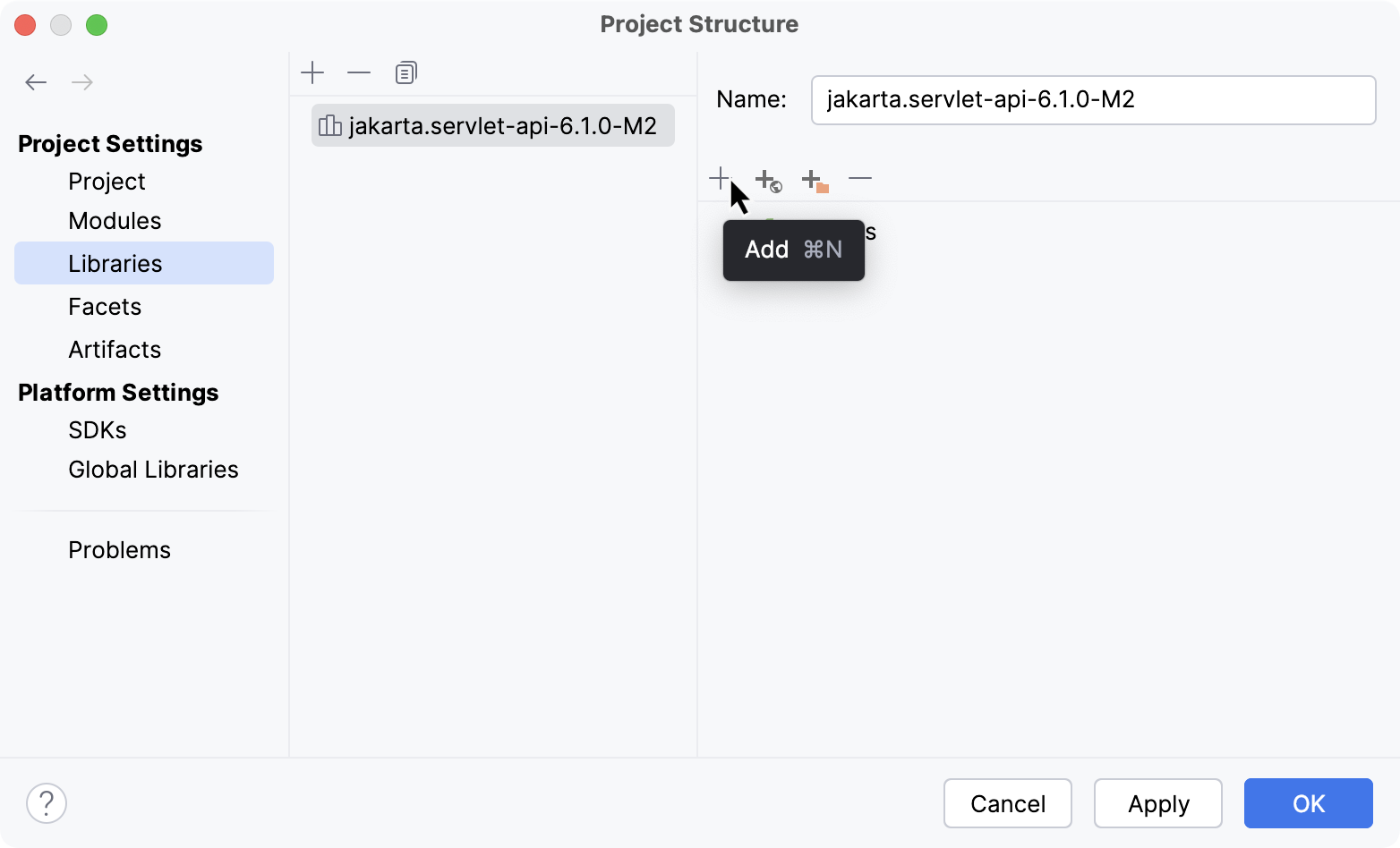 Adding library documentation with a file in the Project Structure dialog