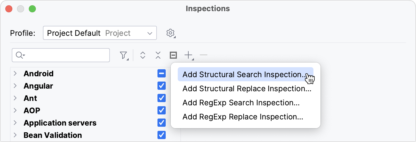 Adding a new Structural Search and Replace inspection Adding a new Structural Search and Replace inspection