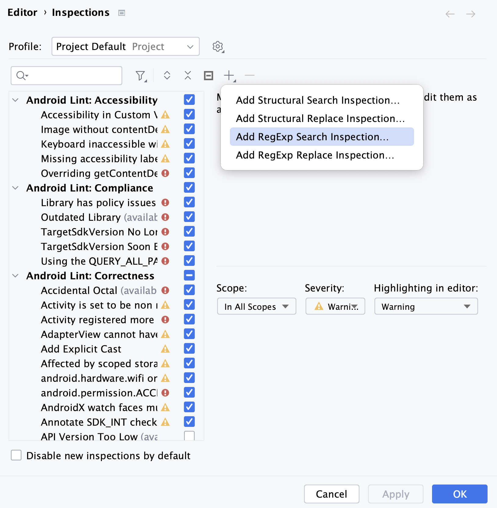 Add RegExp Search Inspection Add RegExp Search Inspection