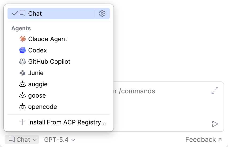 在 AI Chat 中添加的 ACP 代理