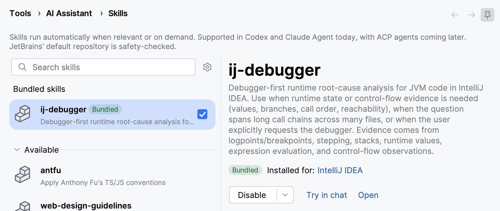 The ij-debugger skill The ij-debugger skill