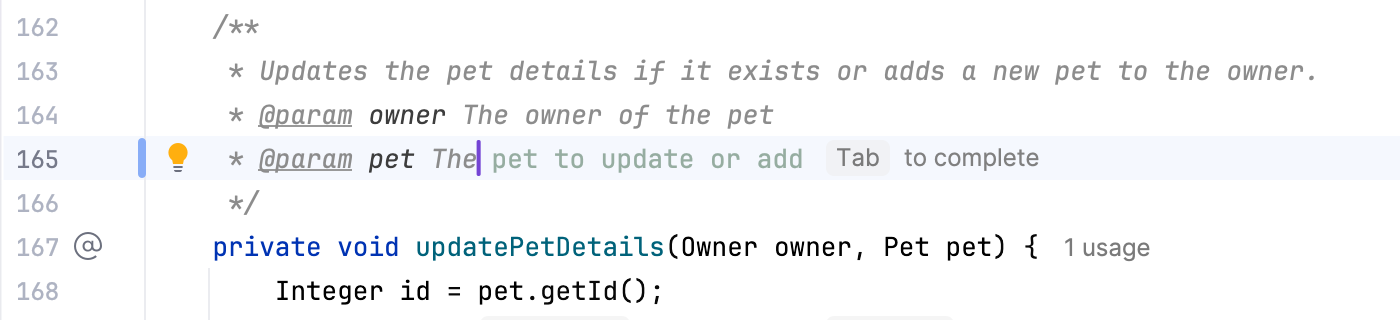 AI-generated code suggestion for commented code
