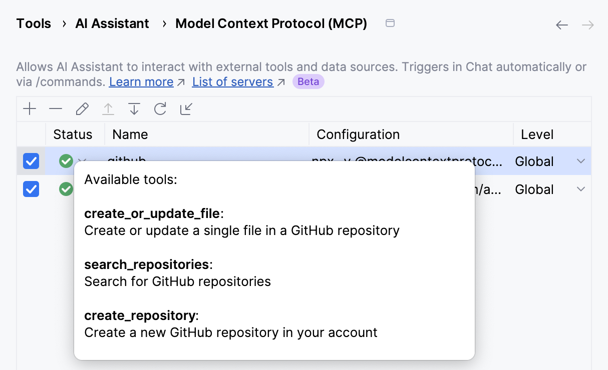 List of available tools List of available tools
