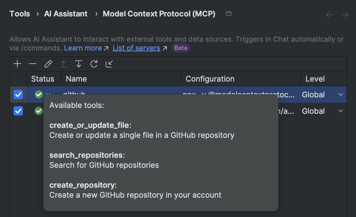 List of available tools List of available tools