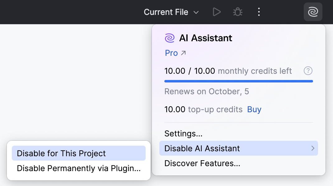 Disable for This Project Disable for This Project
