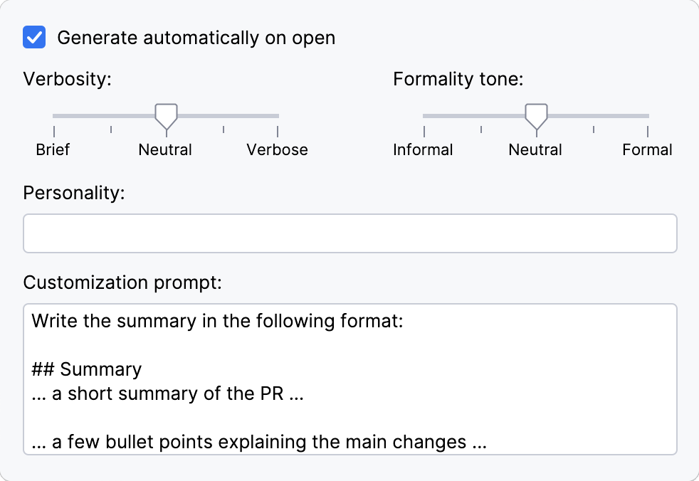 Configure summary generation Configure summary generation