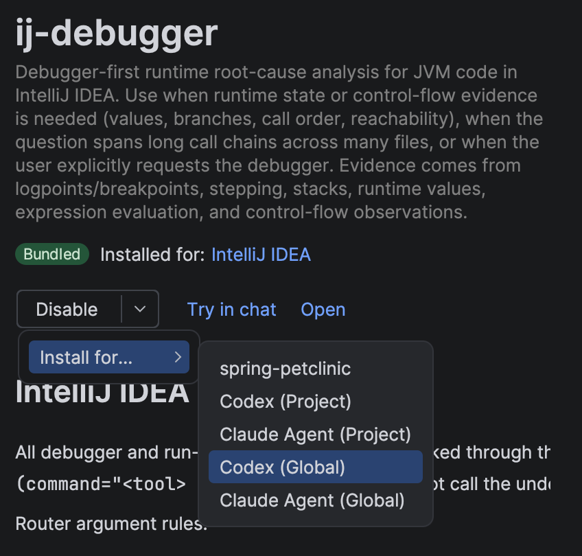 Install the ij-debugger skill for an external client Install the ij-debugger skill for an external client