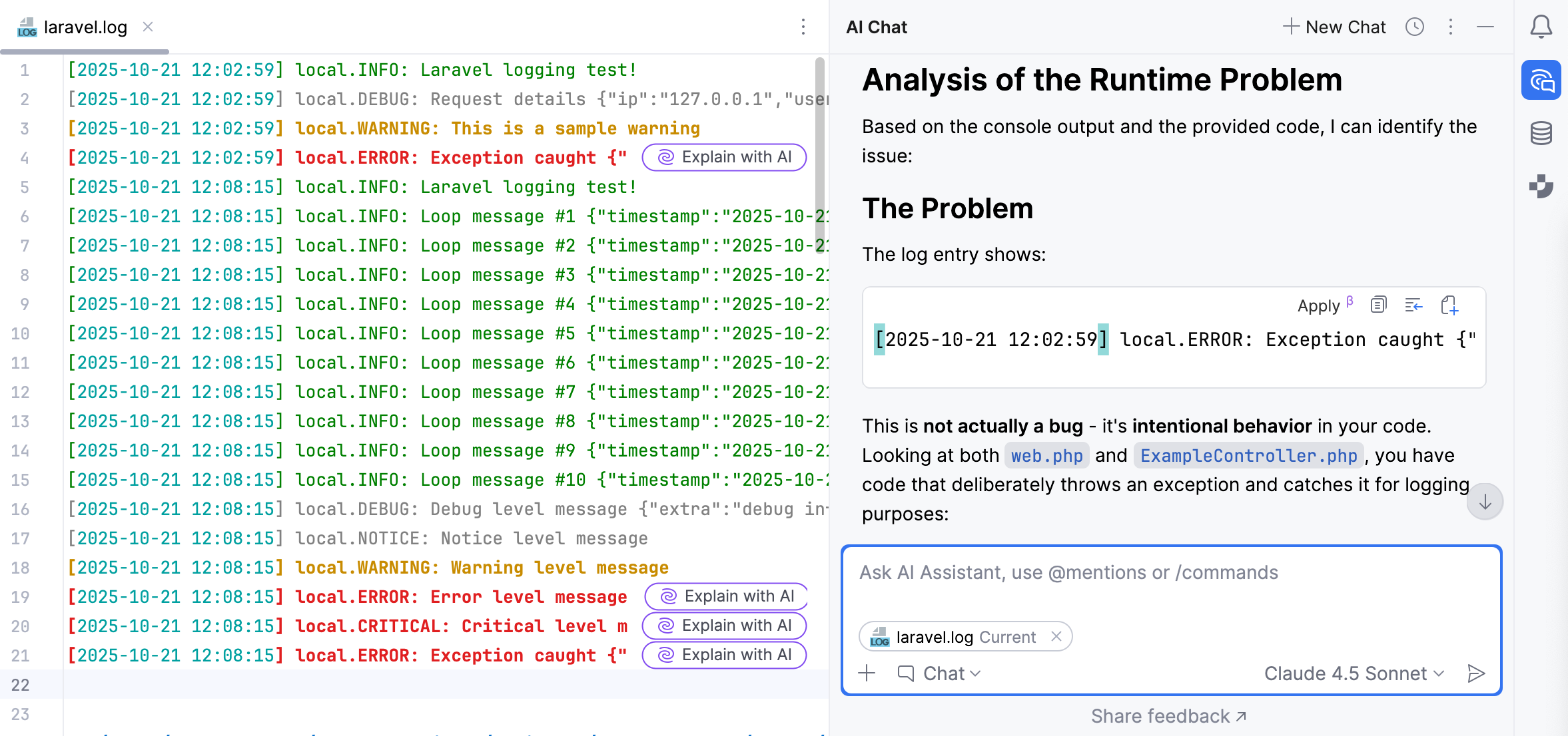 Explain logs with AI in the editor Explain logs with AI in the editor