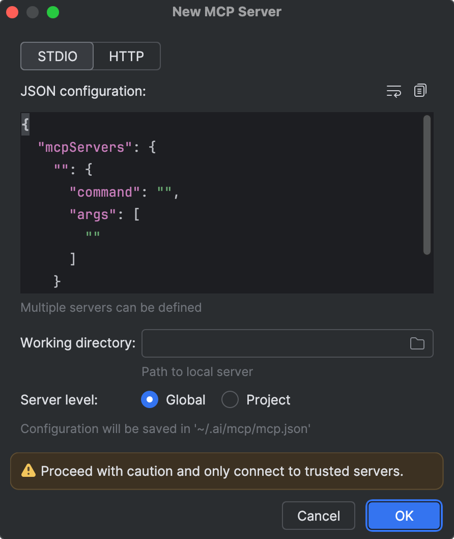 Connect to the server over STDIO Connect to the server over STDIO