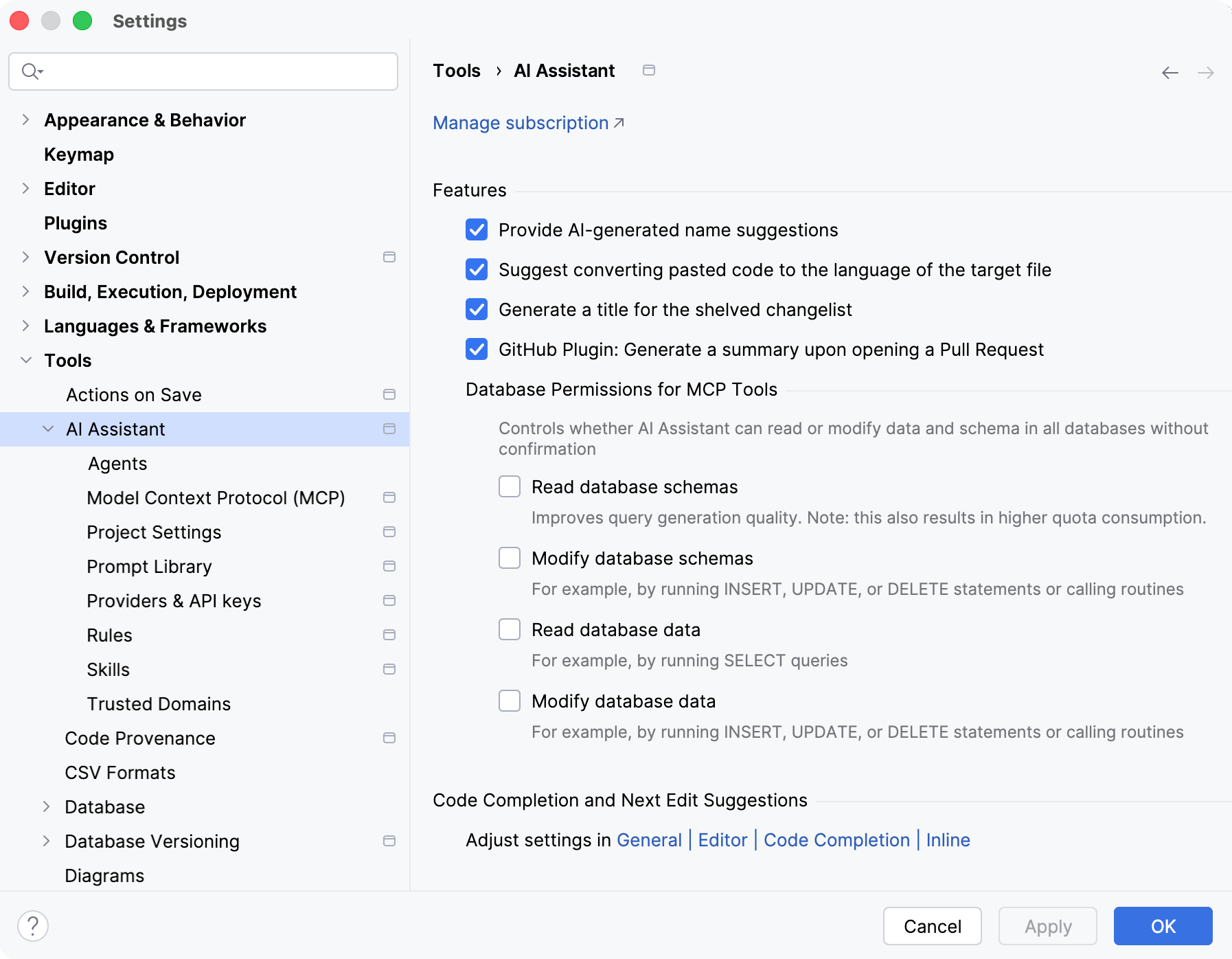 AI Assistant settings reference AI Assistant settings reference