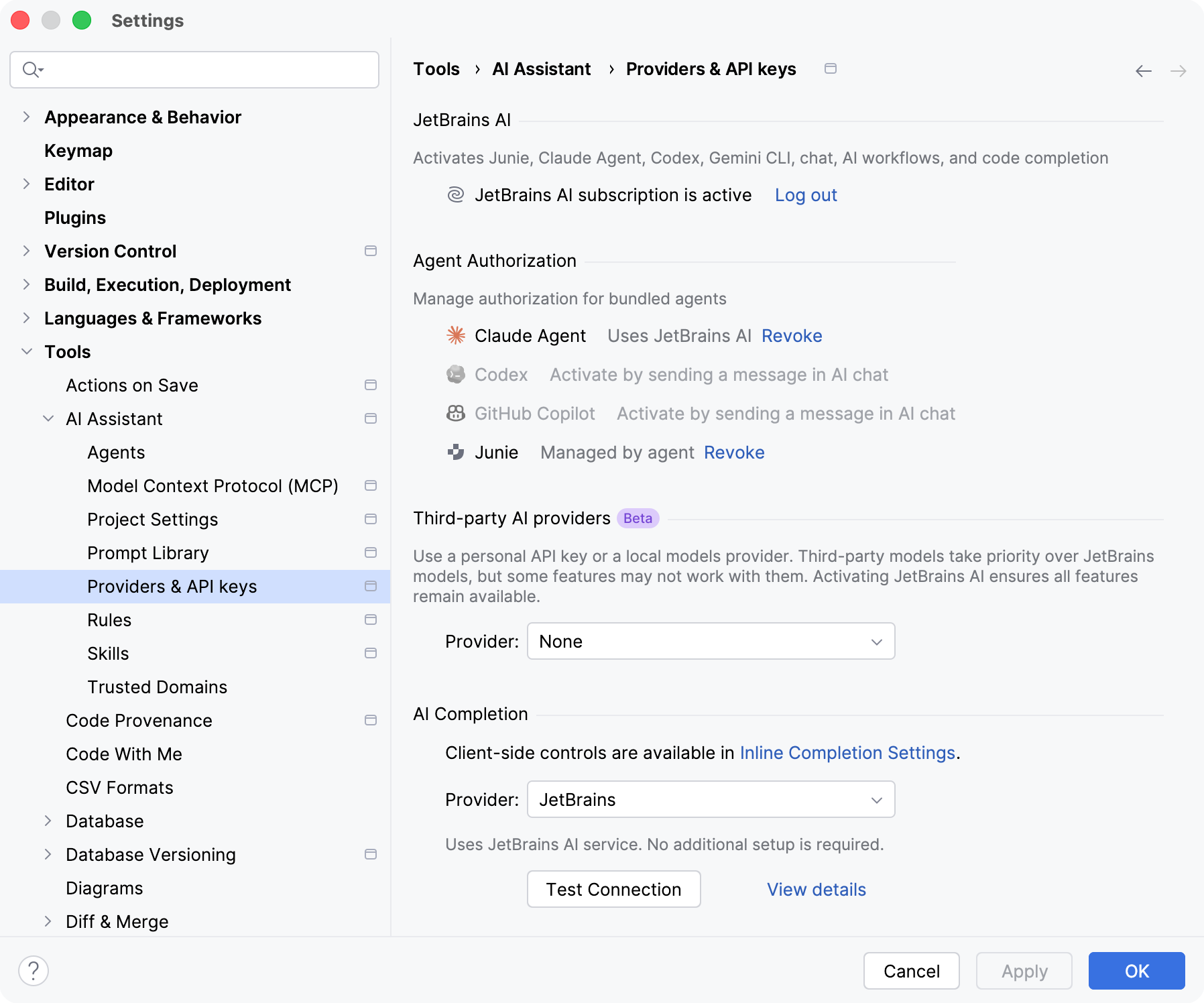 Providers & API keys settings Providers & API keys settings