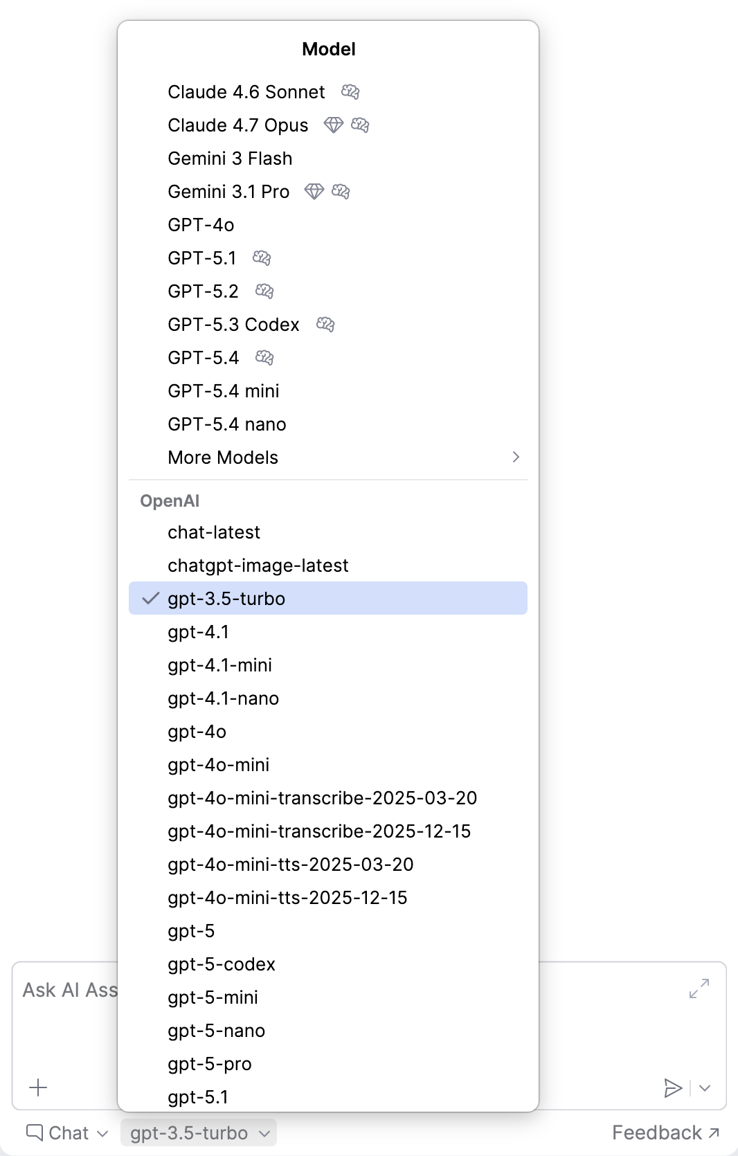 Third-party provider models in chat Third-party provider models in chat