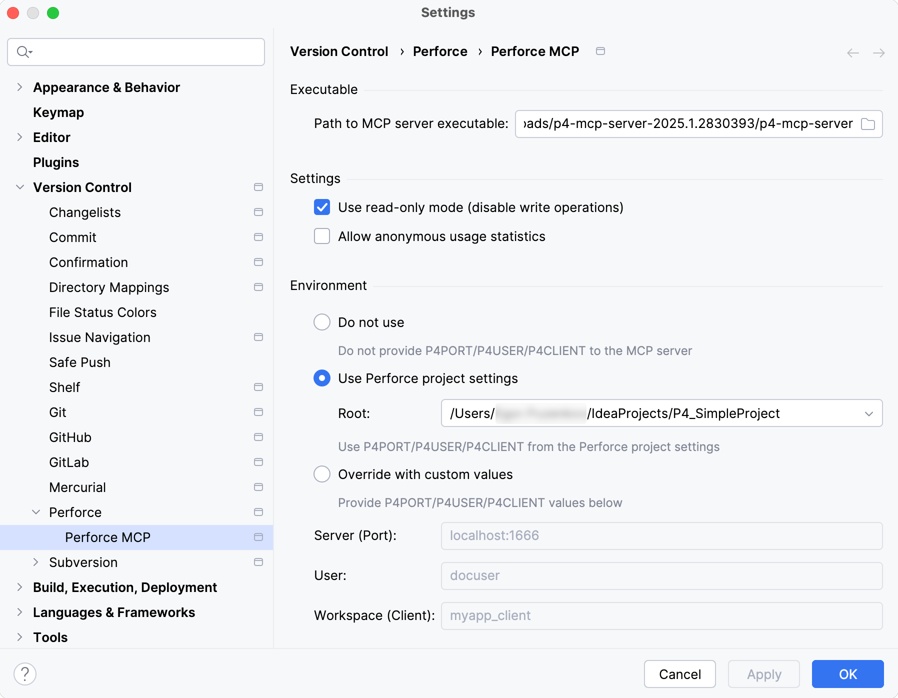 Perforce MCP settings Perforce MCP settings