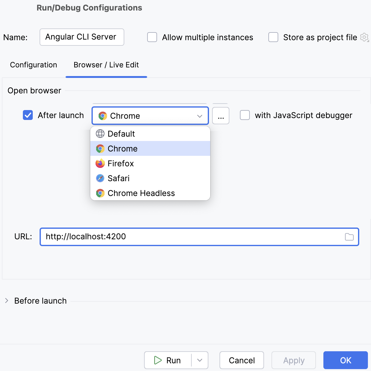 Browser / Live Edit tab: select browser Browser / Live Edit tab: select browser