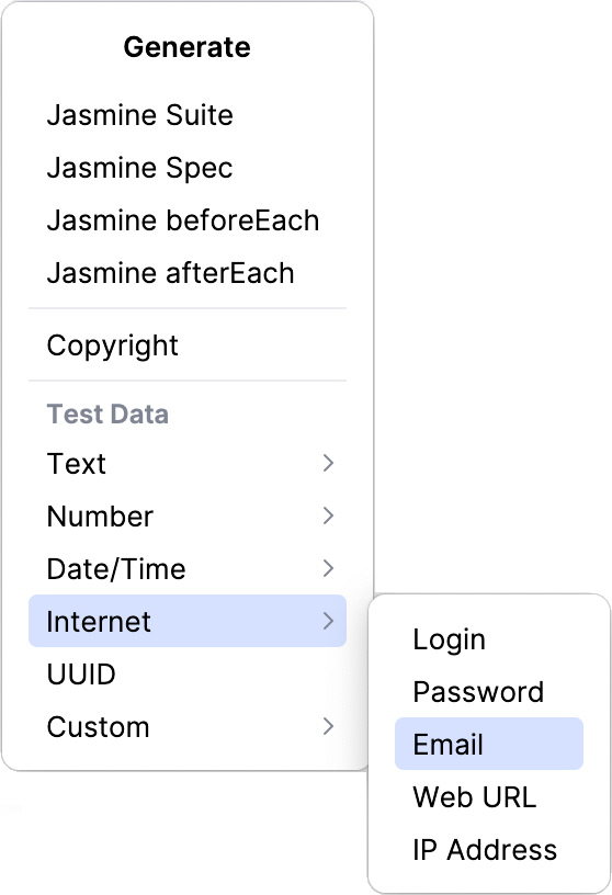Select the type of data to generate Select the type of data to generate