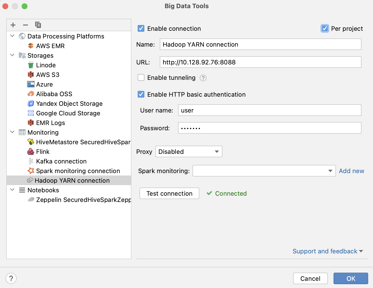 Configure Hadoop connection Configure Hadoop connection