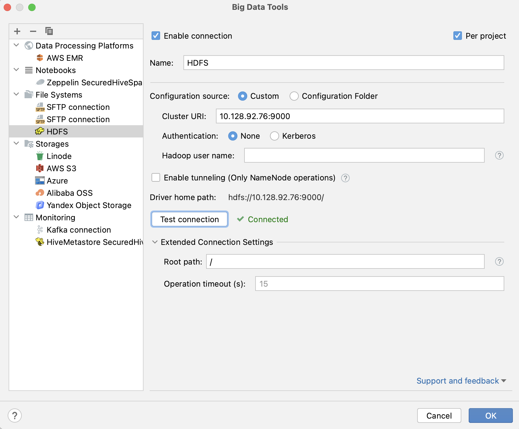 HDFS connection HDFS connection