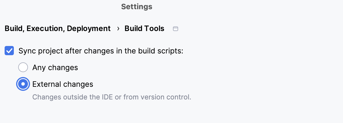 the Build Tools settings the Build Tools settings