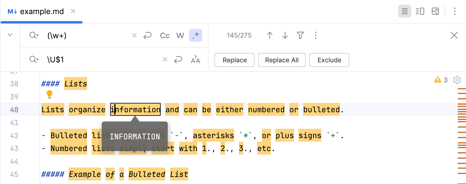 Switch to the uppercase character example Switch to the uppercase character example