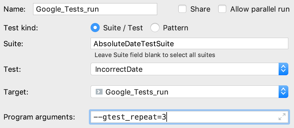 Test flags in program arguments Test flags in program arguments