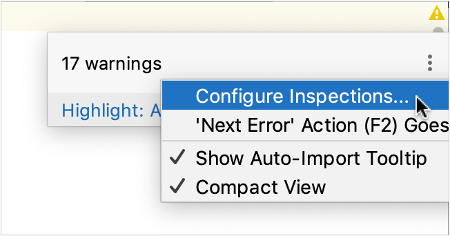 Accessing inspections setting from the editor widget Accessing inspections setting from the editor widget