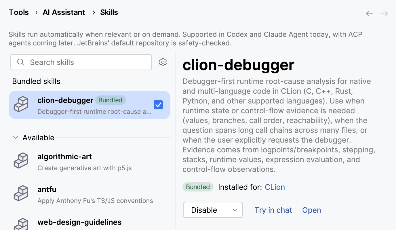 The clion-debugger skill