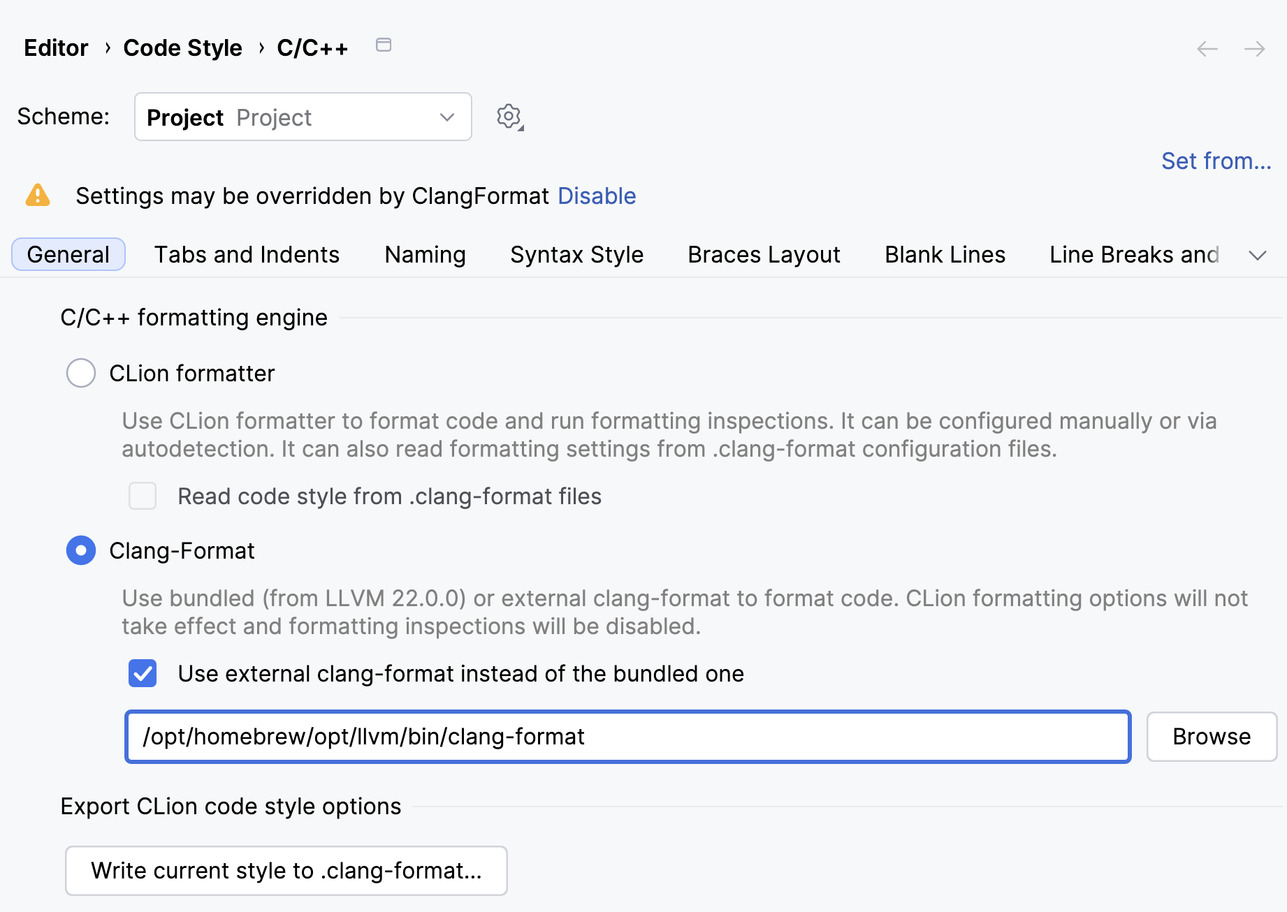 Setting a custom clang-format binary Setting a custom clang-format binary