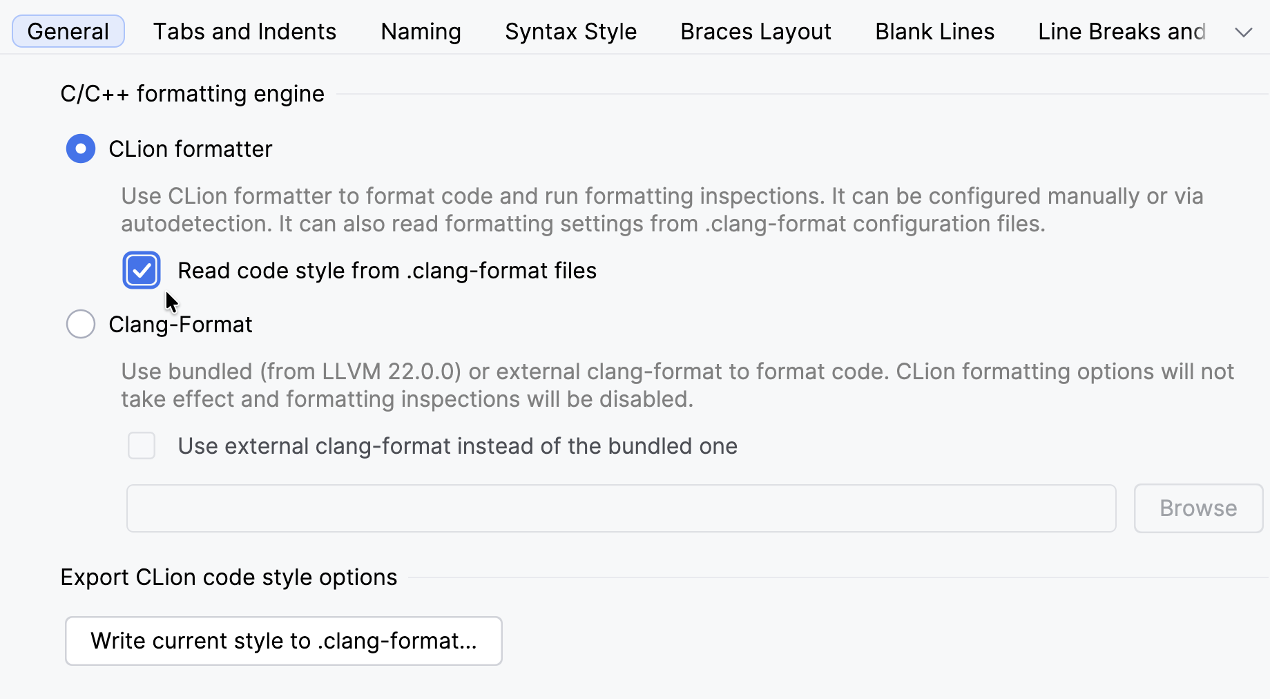 Enable ClangFormat in the code style settings dialog Enable ClangFormat in the code style settings dialog